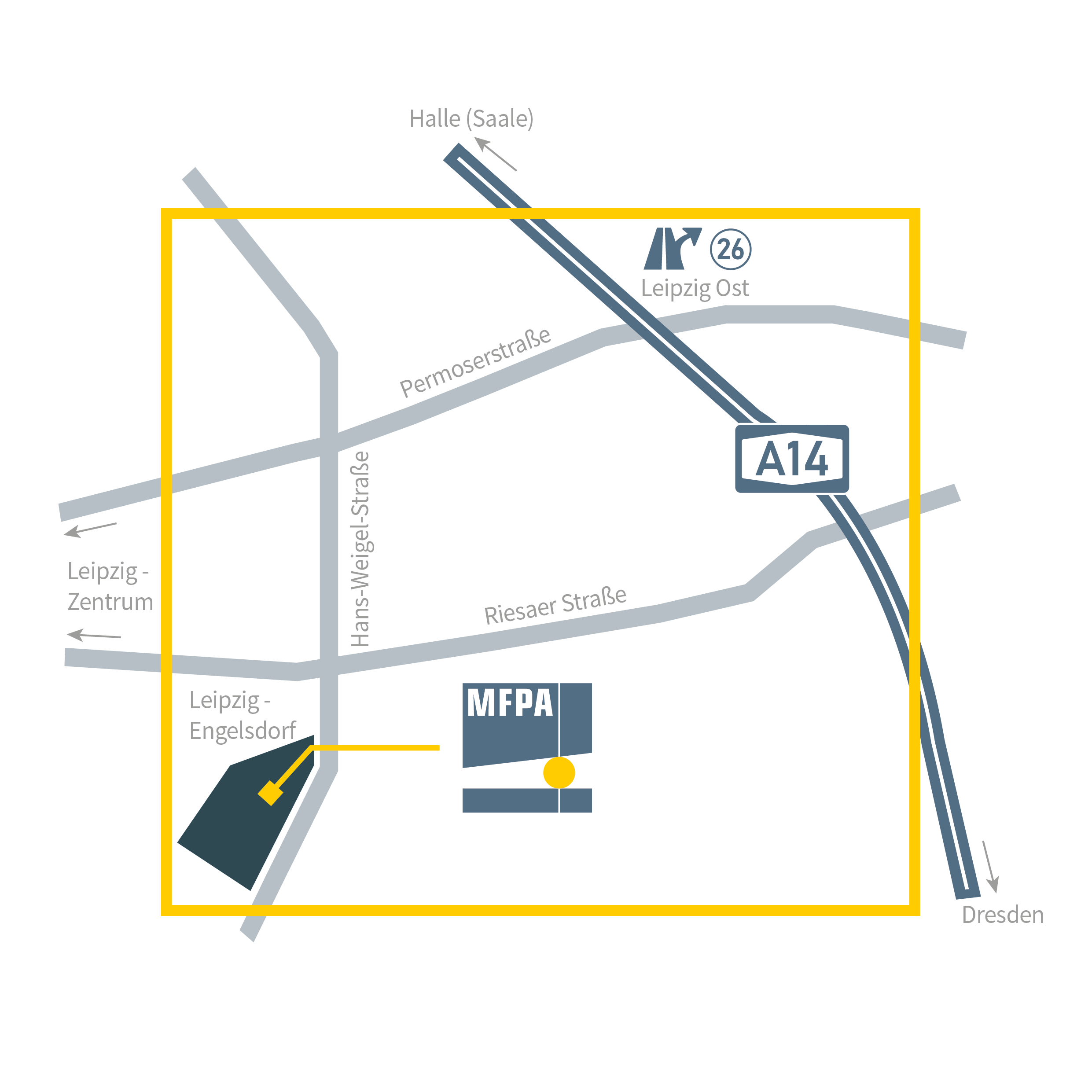 Illustrierte Anfahrtsskizze zur MFPA Leipzig Standort Engelsdorf