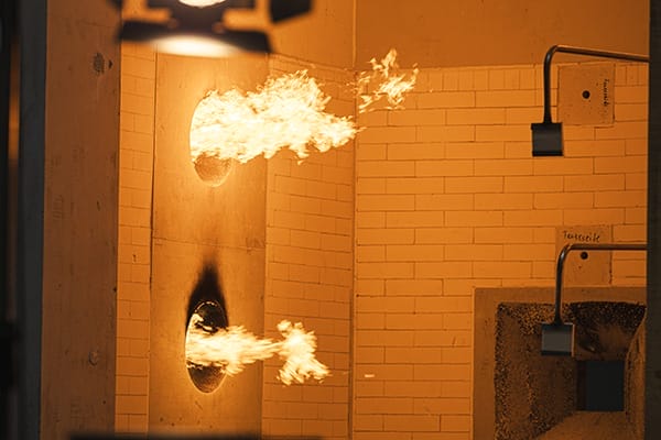 Feuer aus Brenner im Brandprüfofen